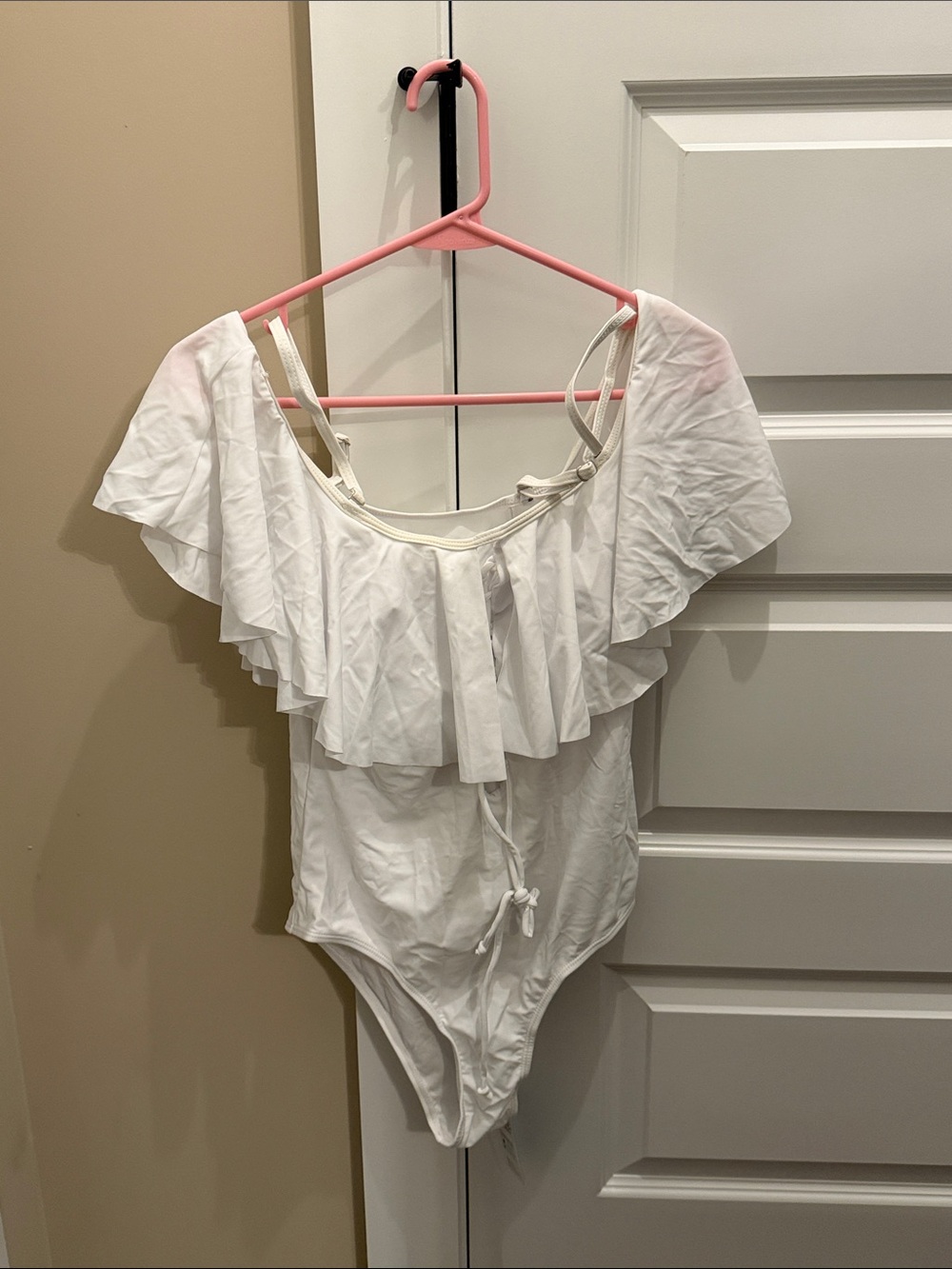 Cupshe White Ruffle Off-Shoulder One-Piece Swimsuit